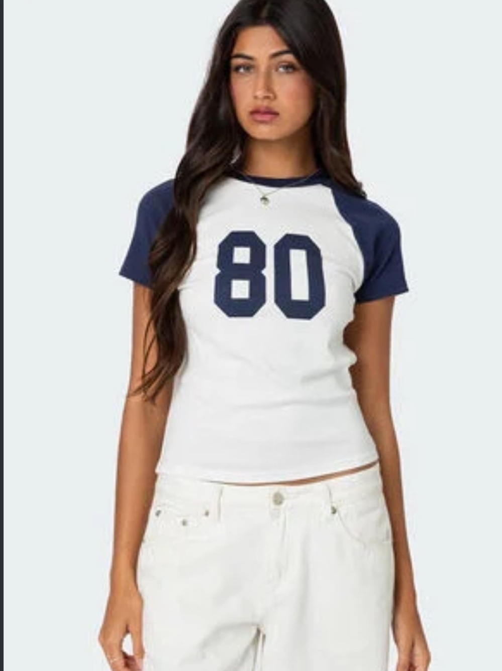 Edikted Navy & White '80' Raglan Tee - Women